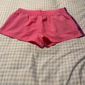 Hot Pink Elastic Lounge Shorts with Plaid Side Trim